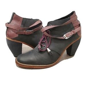 Anthropologie J‎ Shoes Carson Black Mauve Leather Ankle Boots Sz 7.5